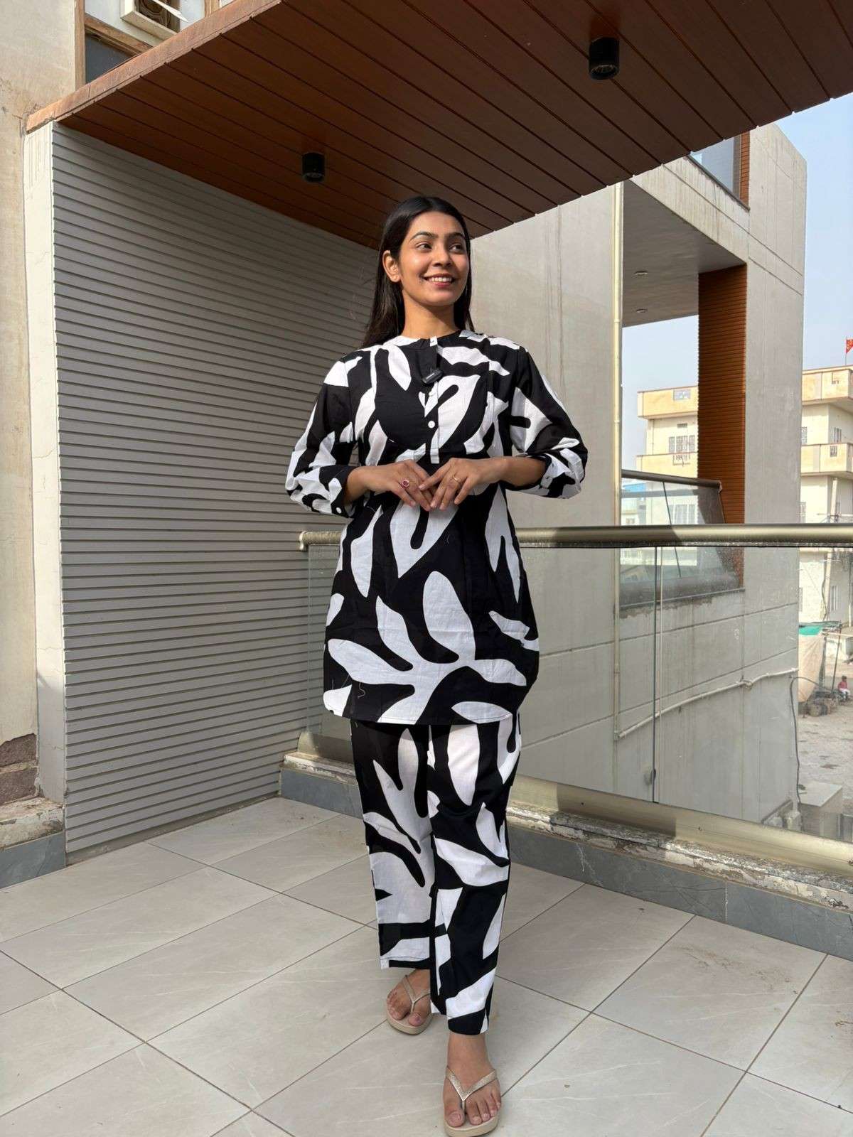 Cotton Printed semi long coordset