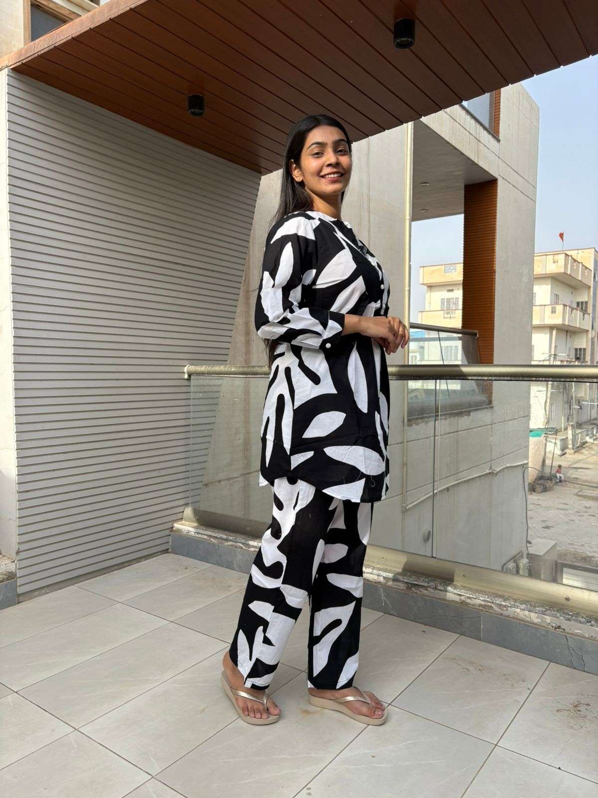 Cotton Printed semi long coordset