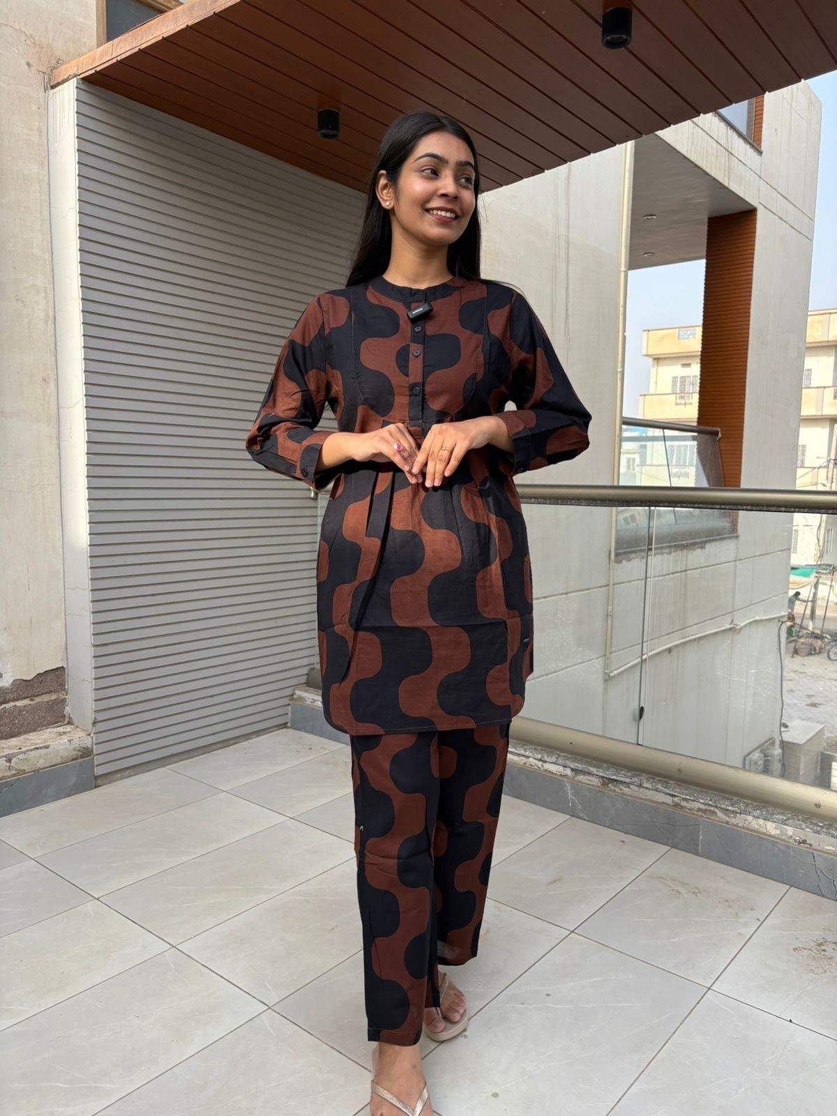 Cotton Printed semi long coordset