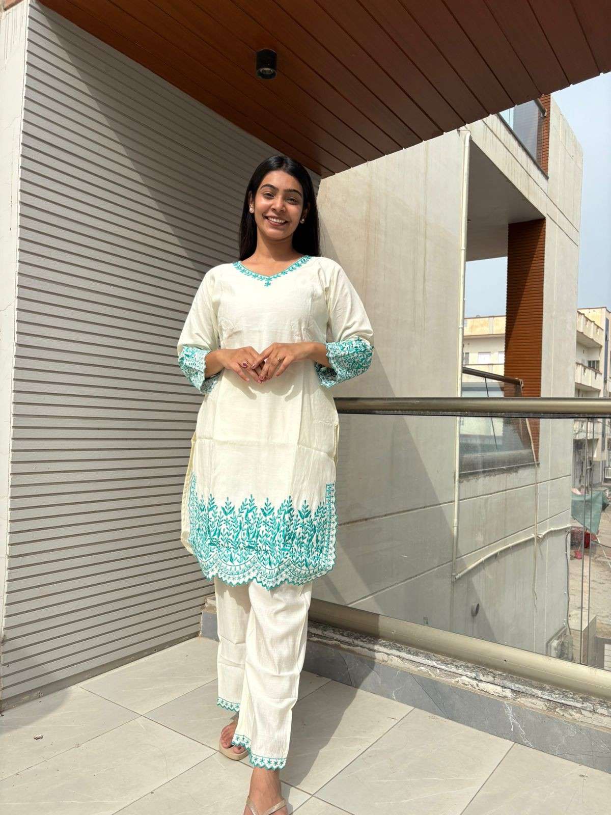 Muslin silk  embroidered coordset