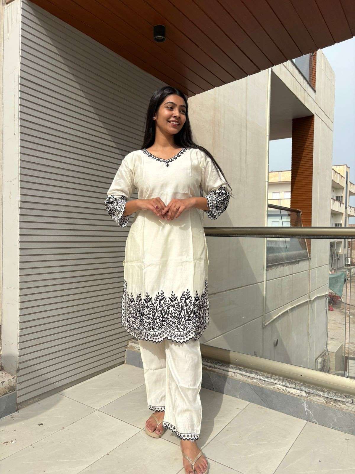 Muslin silk embroidered coordset