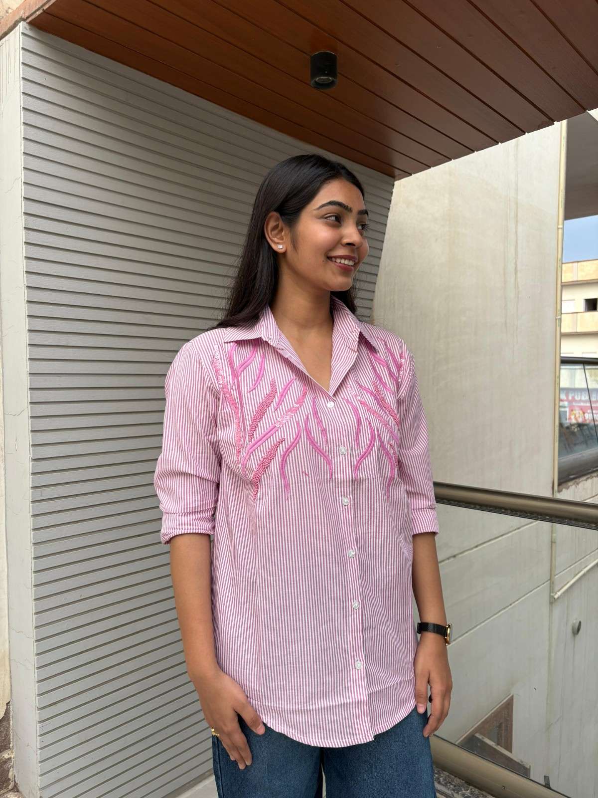 Embroidered stripe shirt