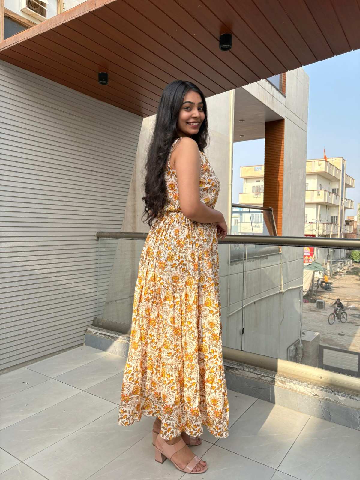 Cotton printed strap gown