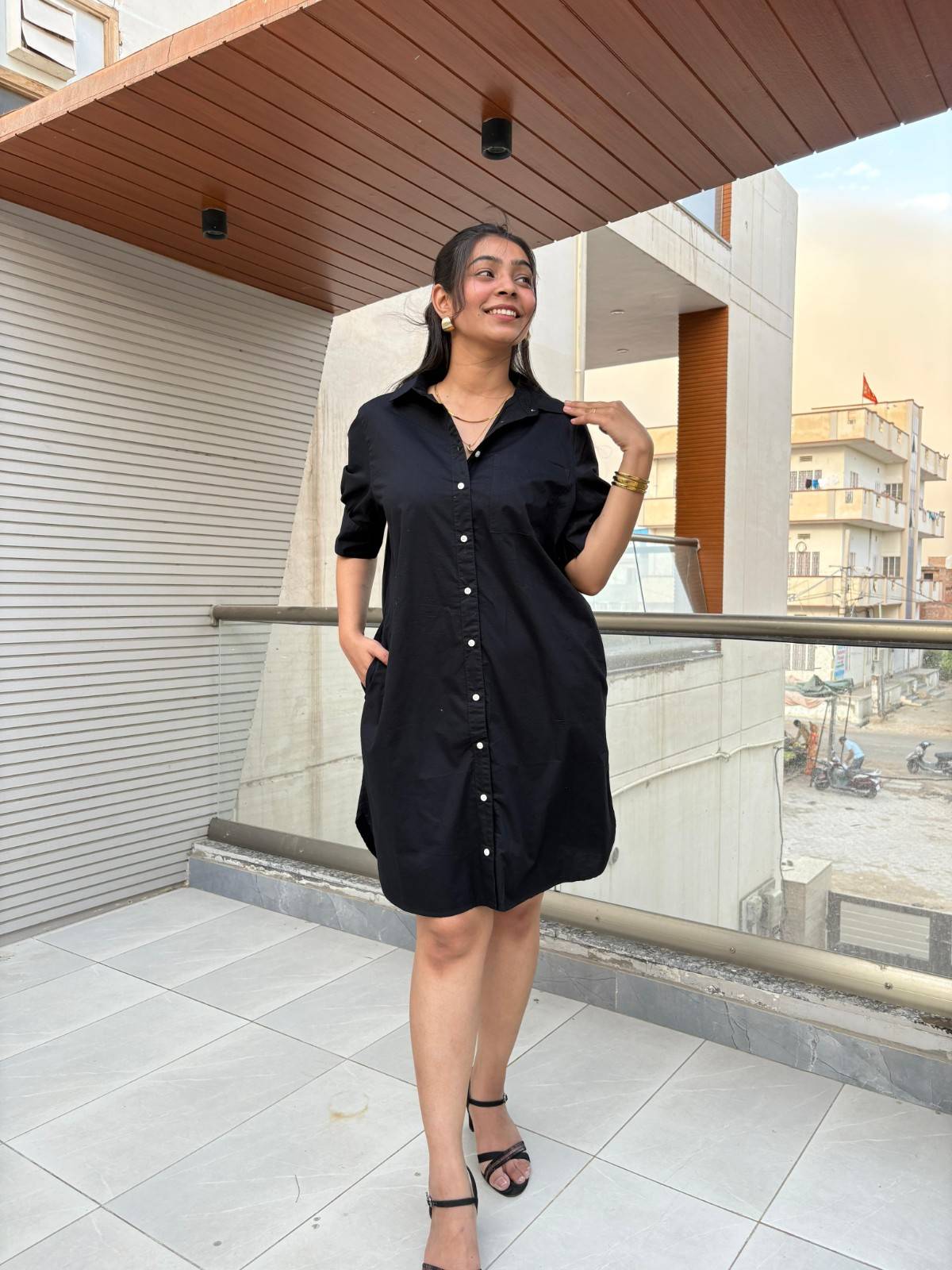 Cotton solid shirt dress