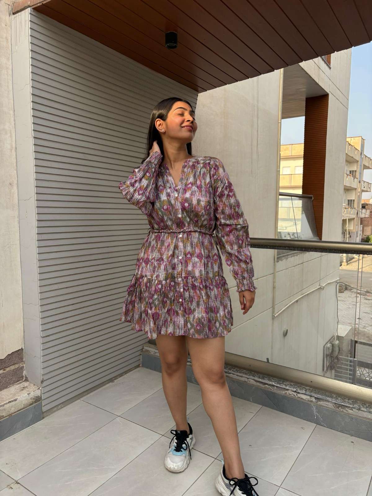 Cotton puffsleeves short dress