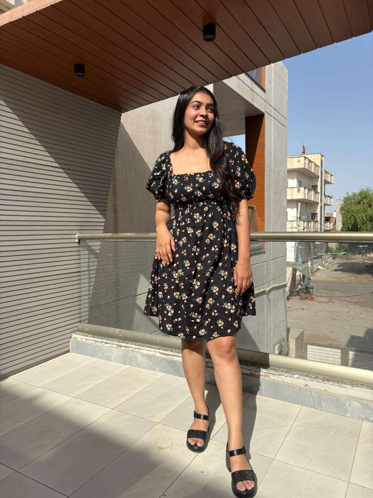 Cotton printed short dress