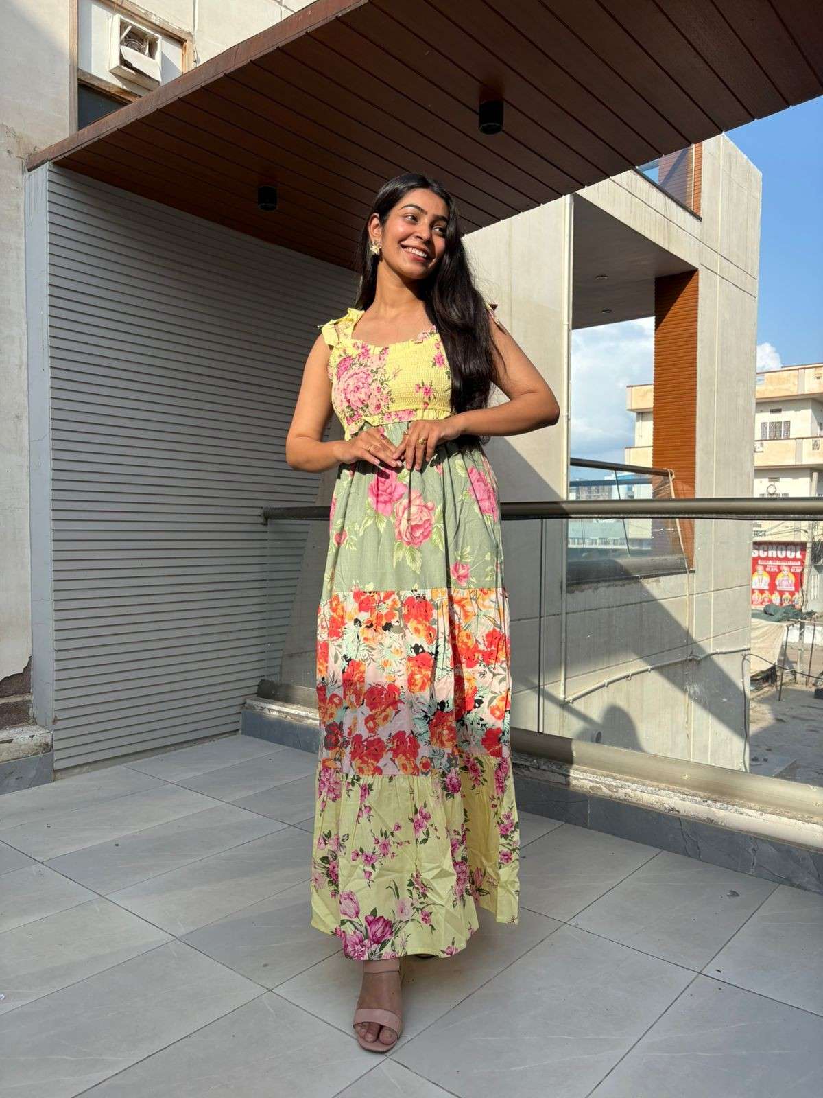 Cotton printed strap gown