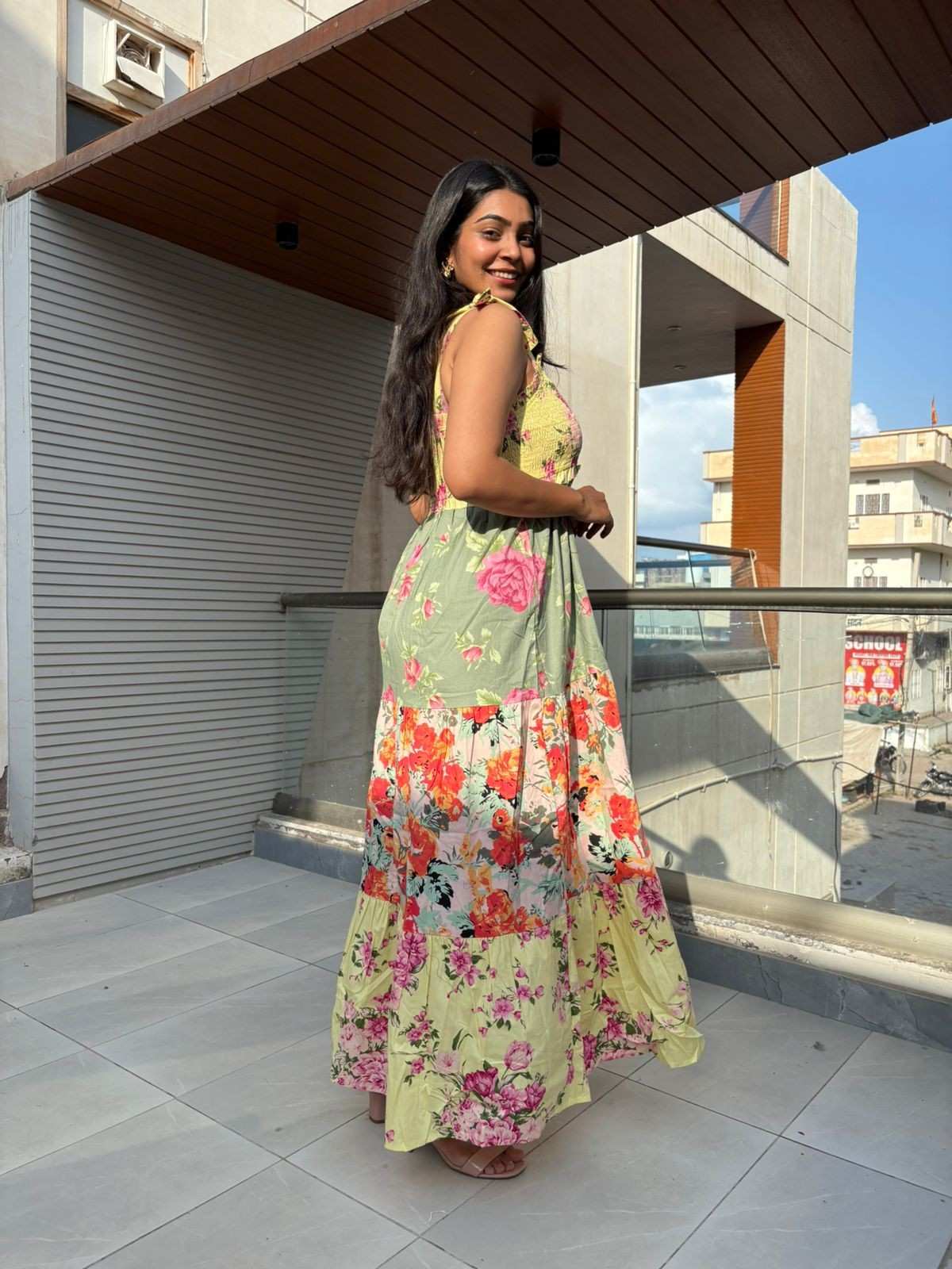 Cotton printed strap gown