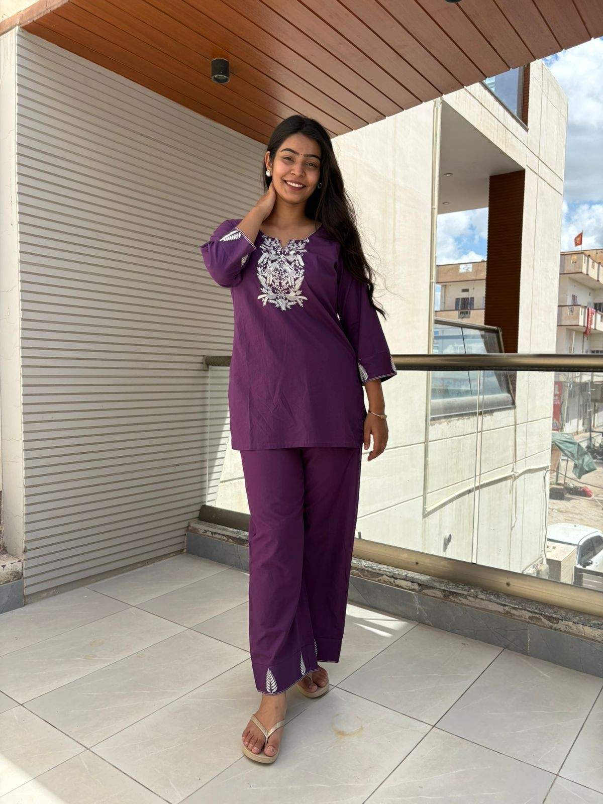 Cotton embroidered Tunic coordset