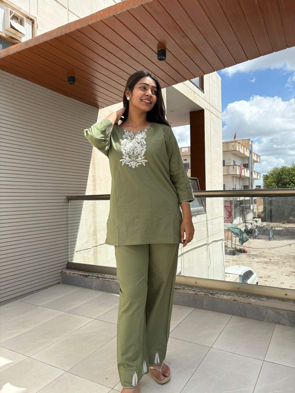 Cotton embroidered Tunic coordset