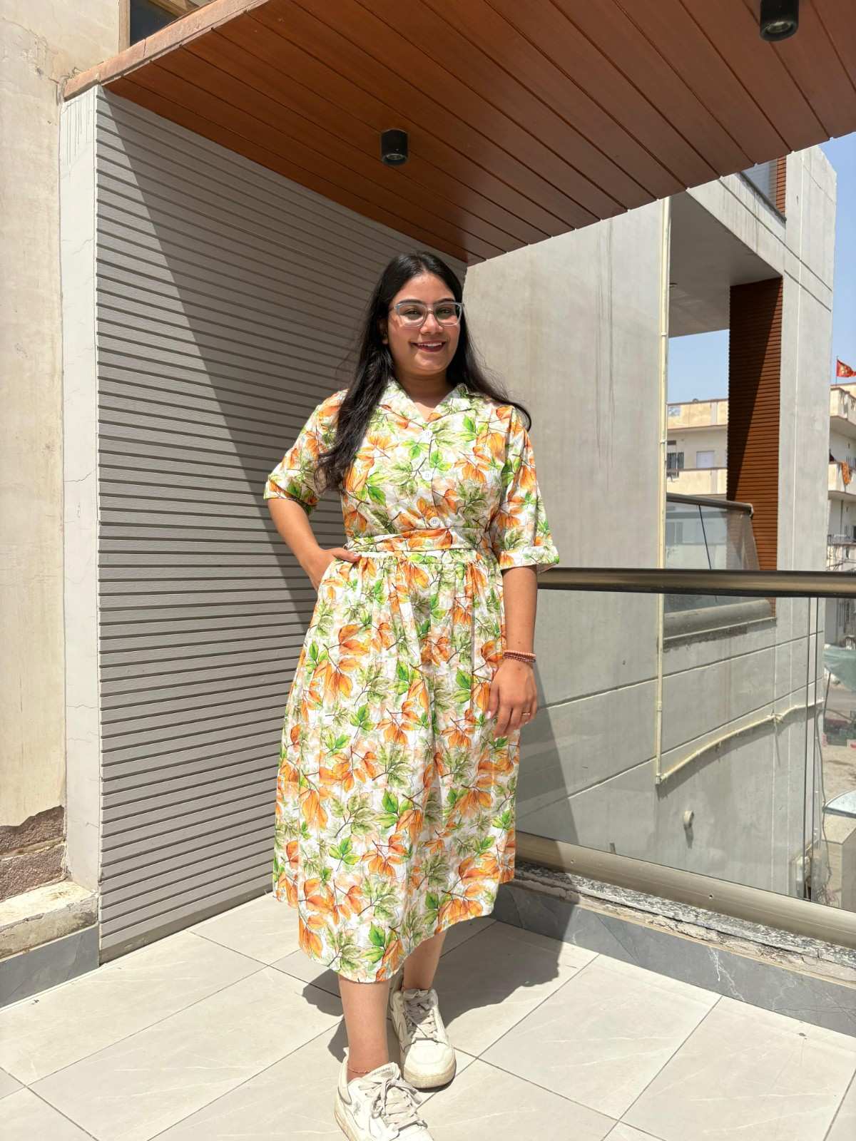 Cotton printed midi dress