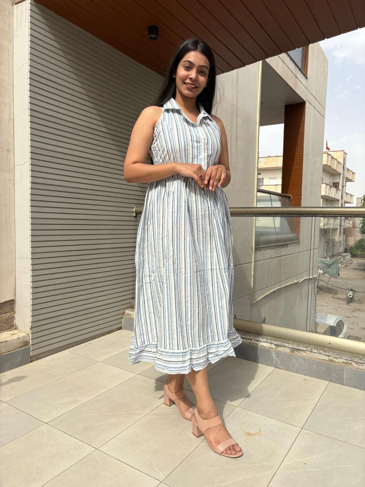 Cotton sleeveless stripe  dress