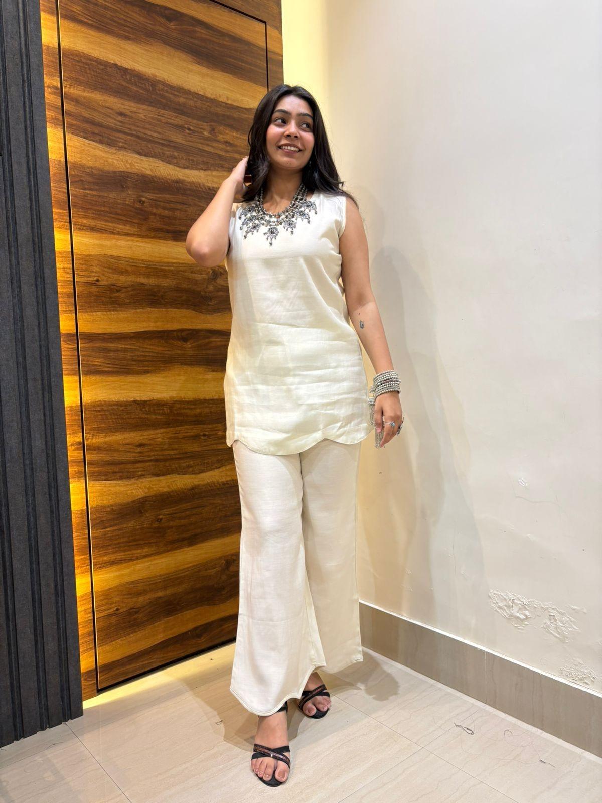 Satin solid tunic coordset