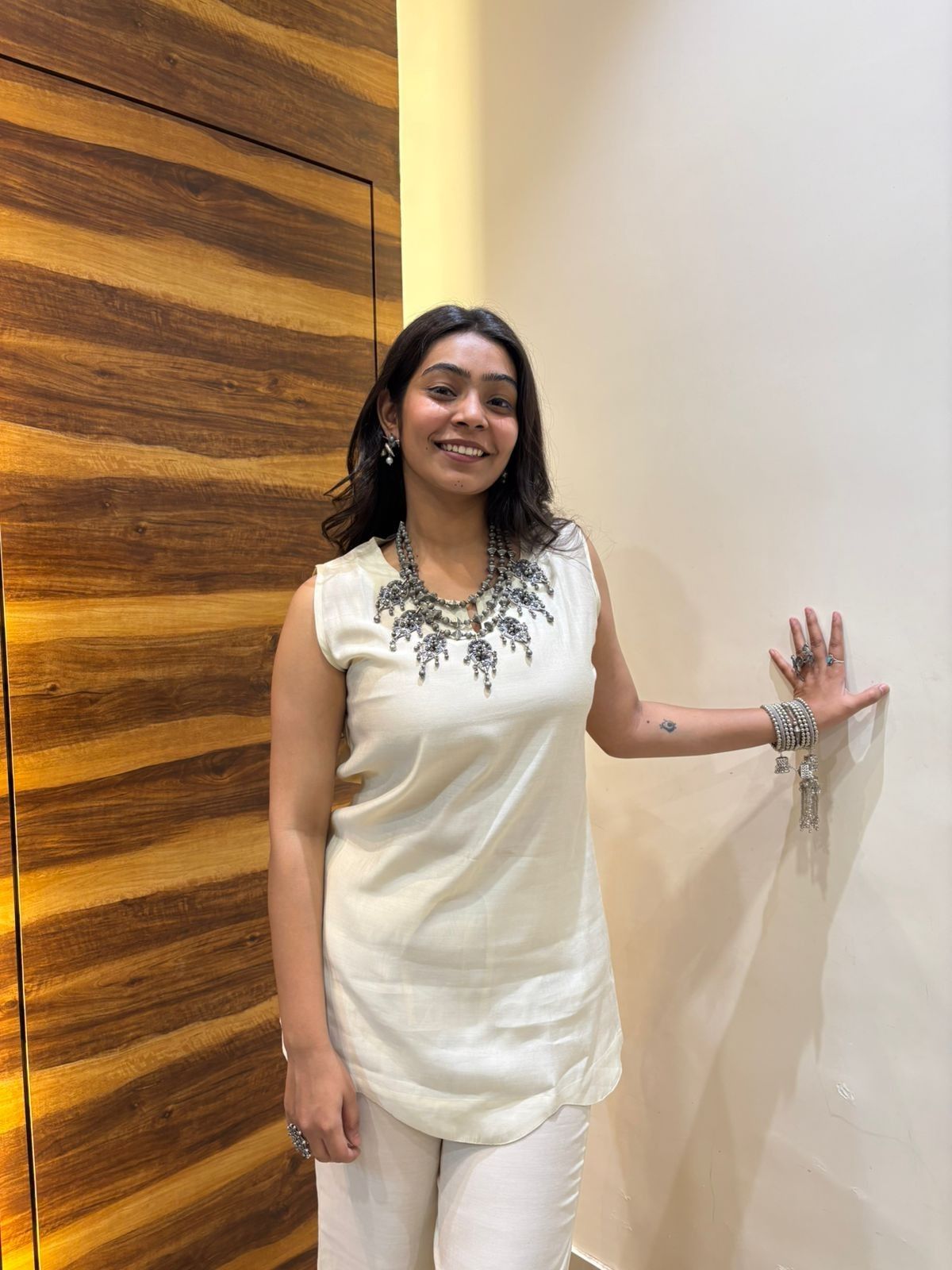 Satin solid tunic coordset