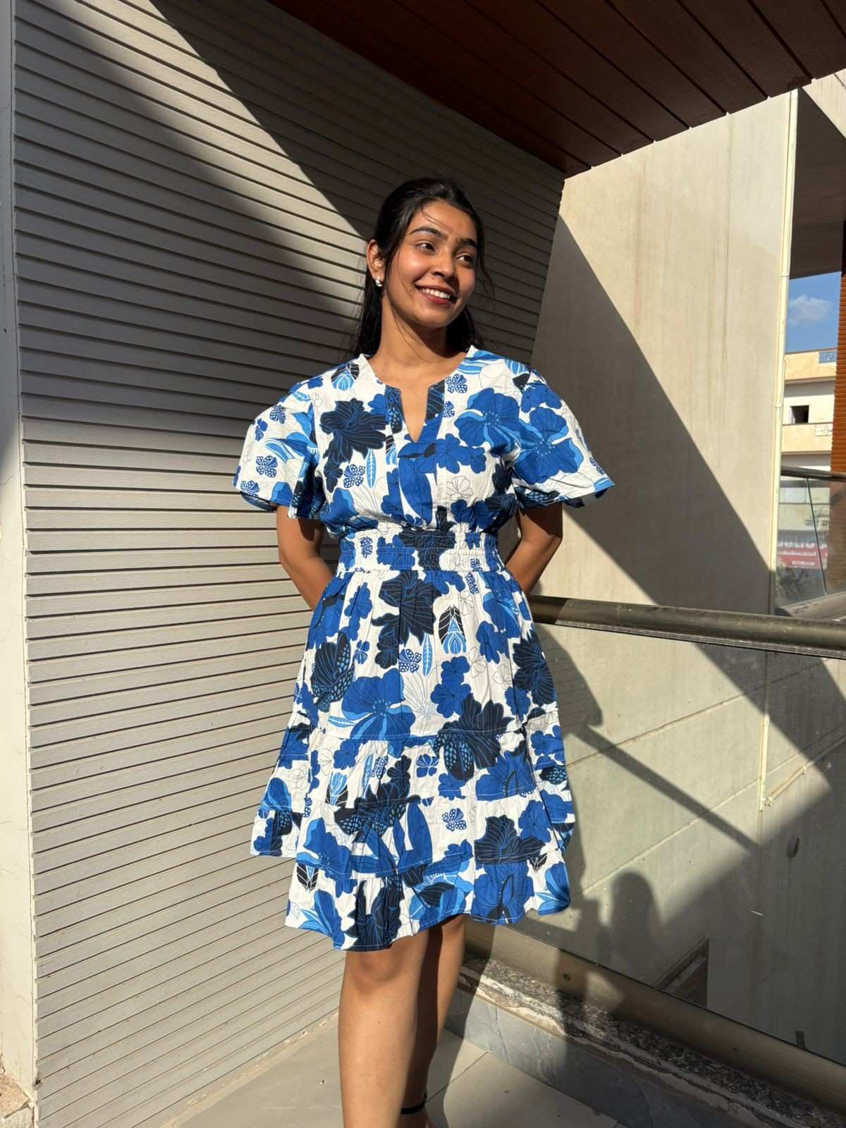 Printed cotton short dress