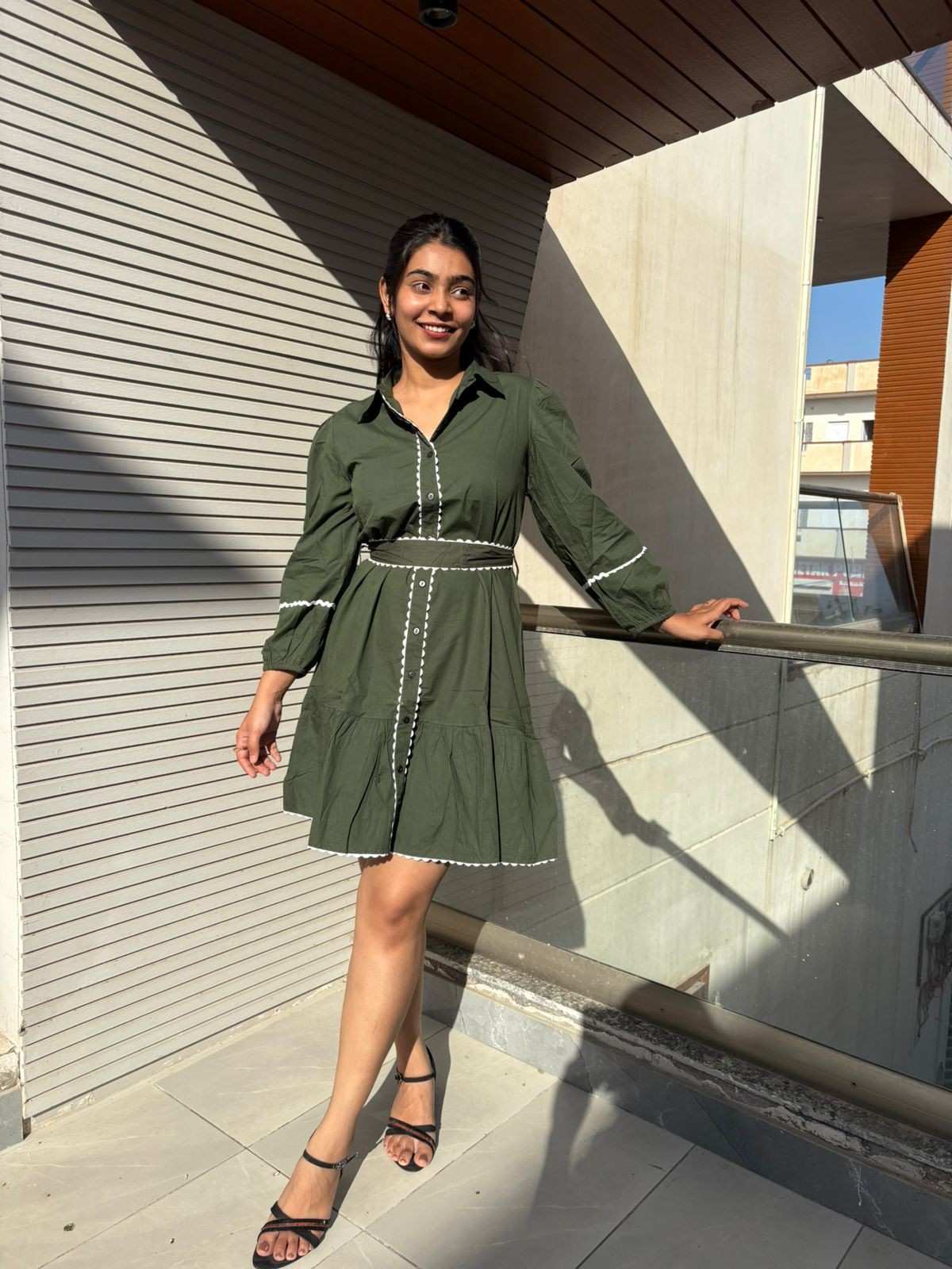 Solid short cotton dress