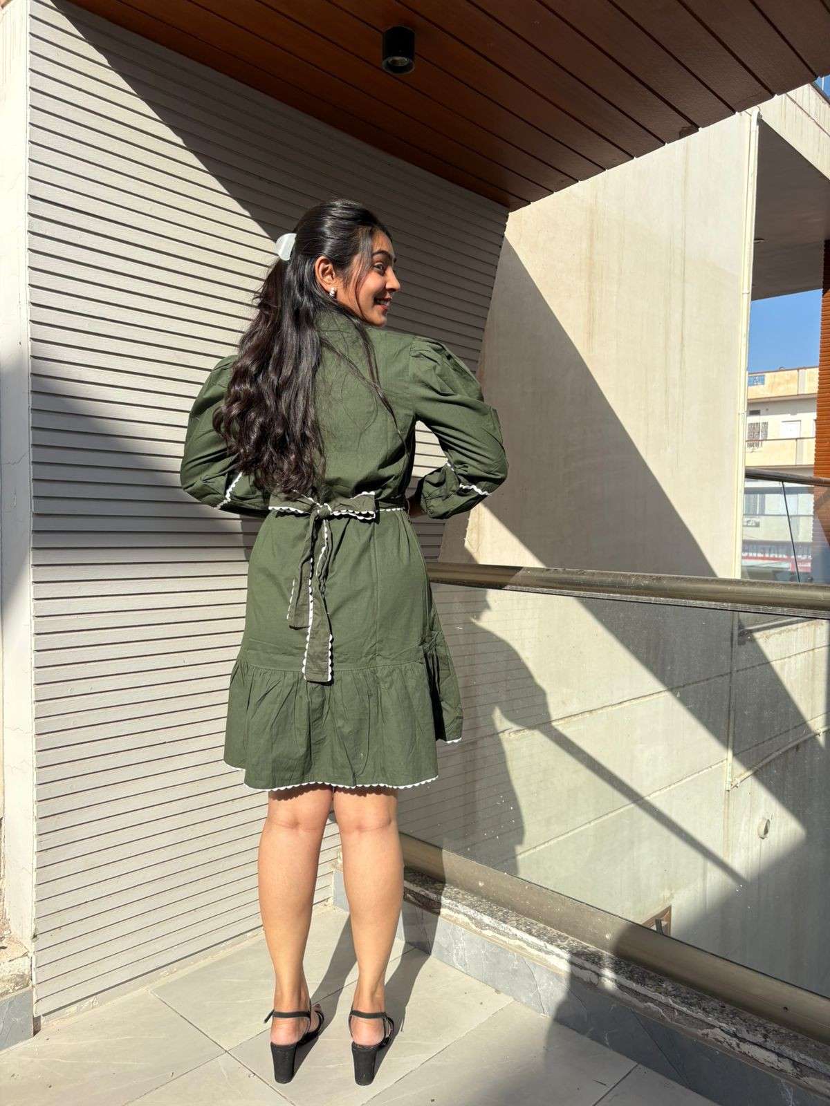 Solid short cotton dress