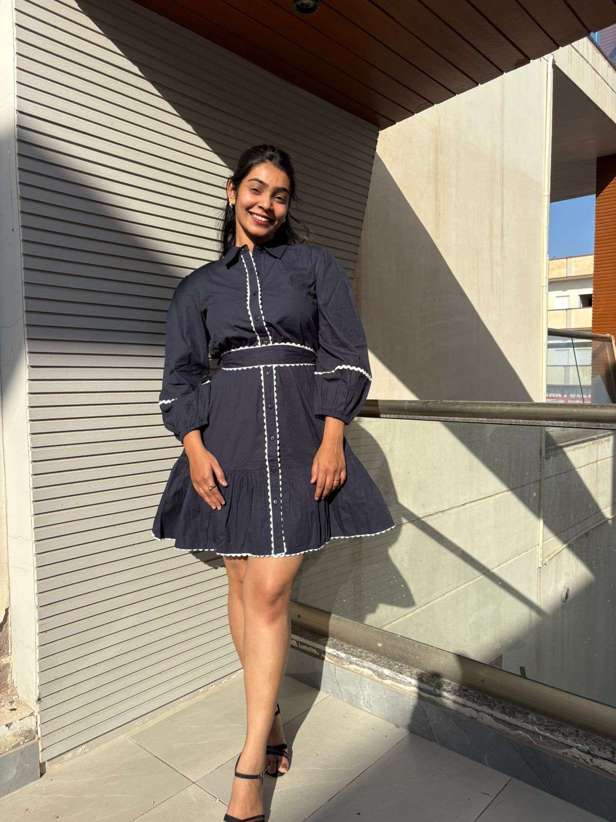 Solid short cotton dress