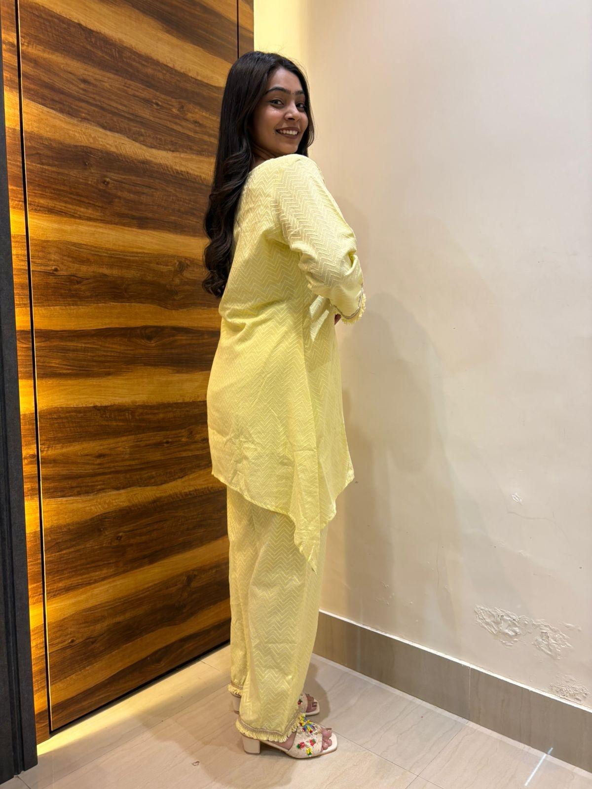 Cotton textured lime yellow coordset