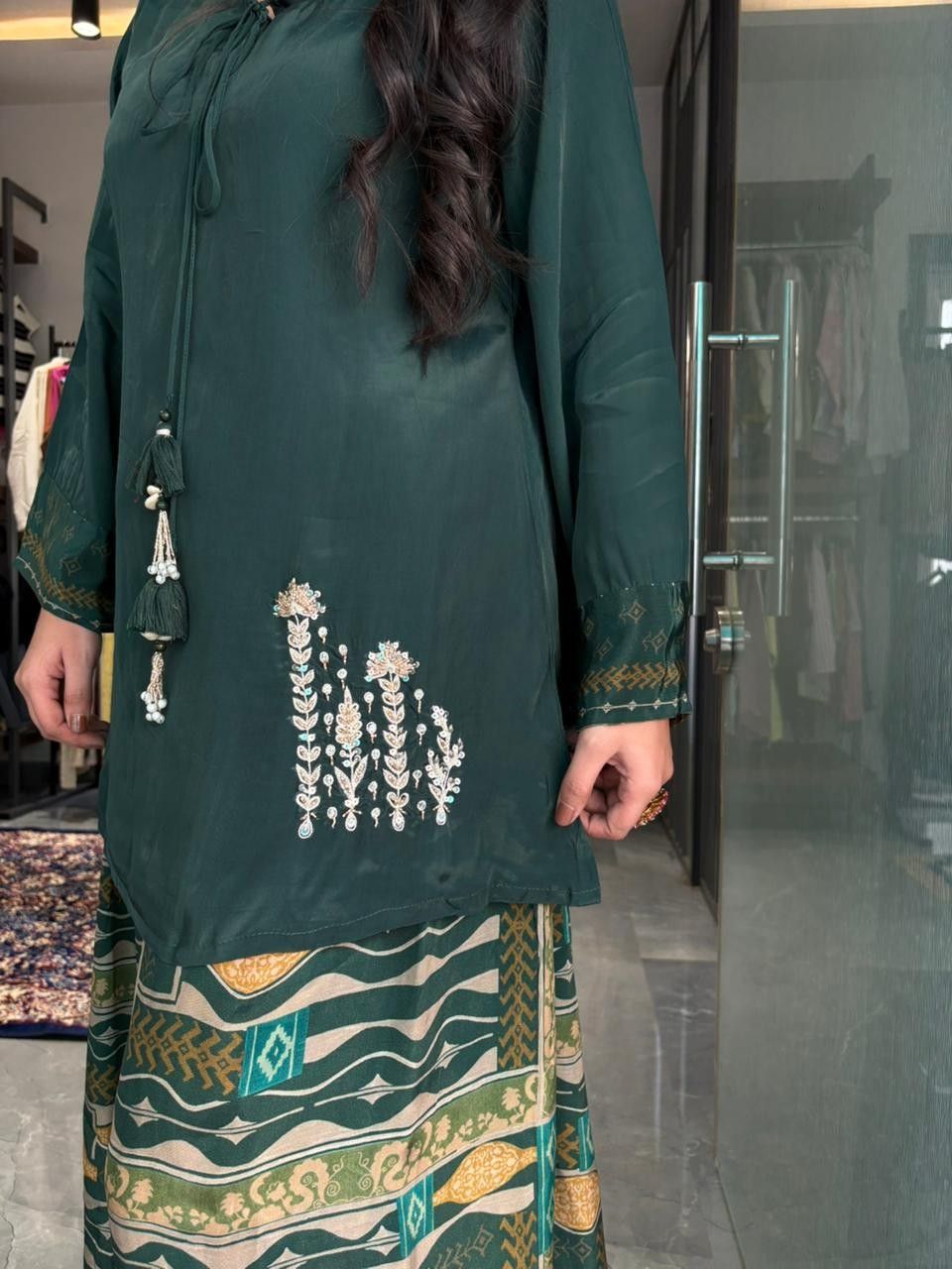 Pure crepe tunic plazo coordset