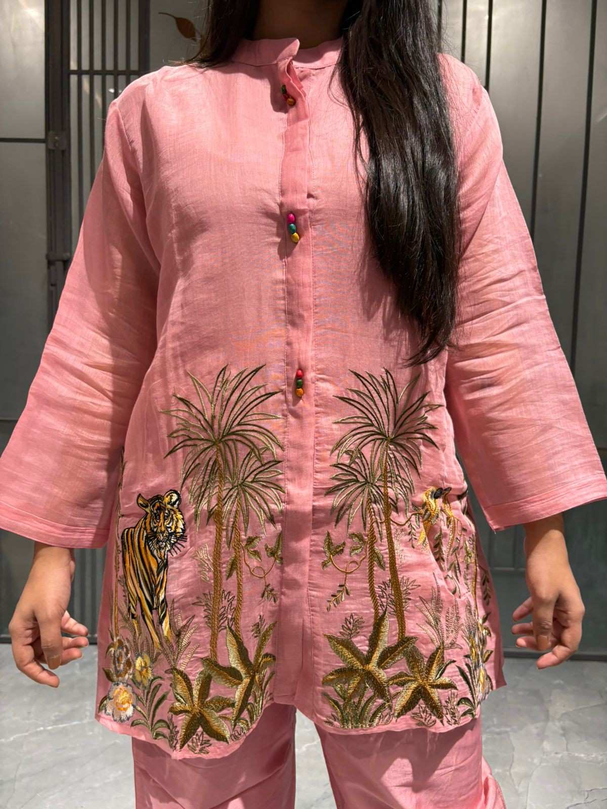 Pure chanderi embroidered coordset