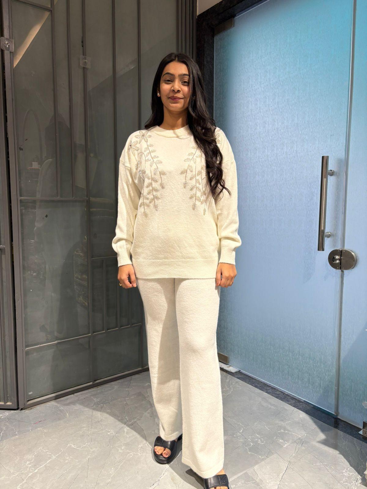 Woolen stone embalished coordest