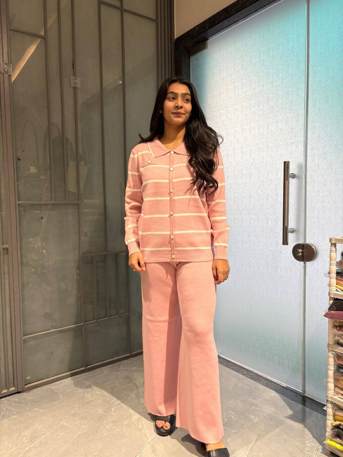 Knitted stripe warm coordset