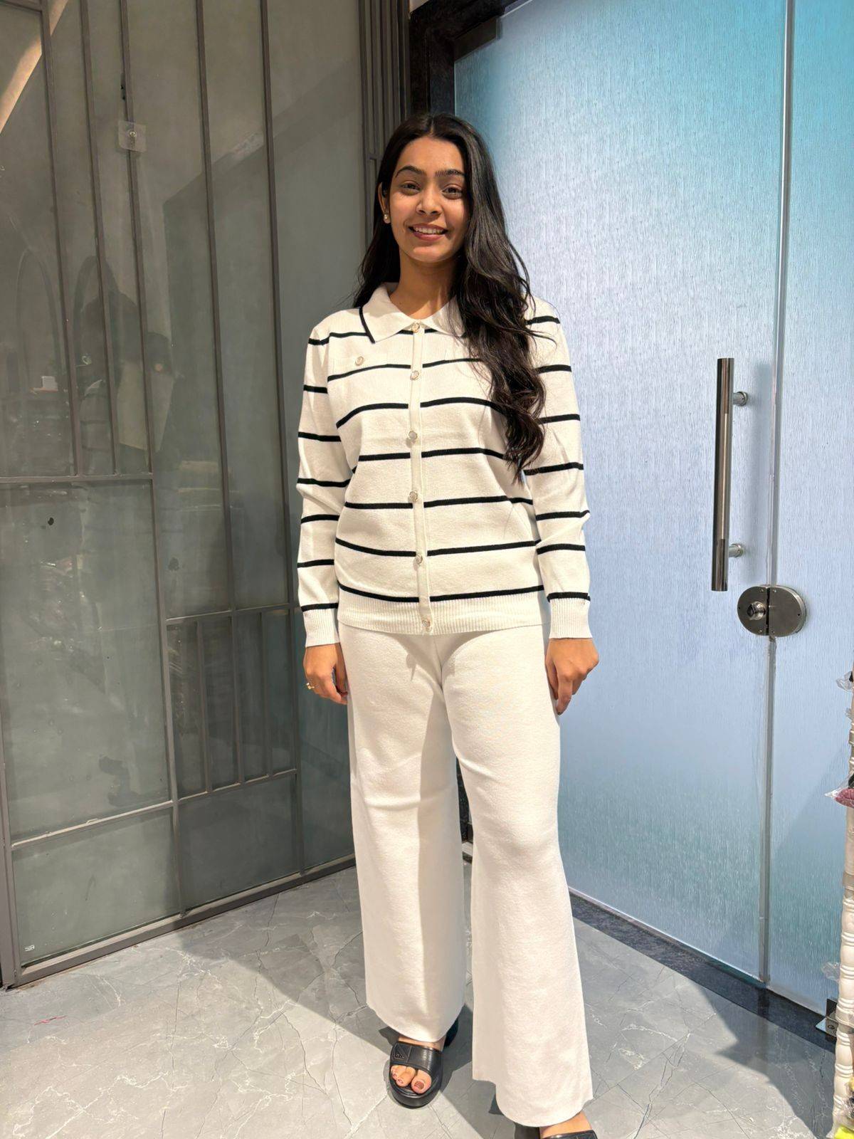 Knitted stripe warm coordset