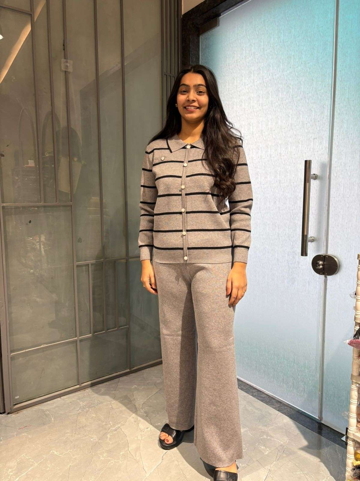 Knitted stripe warm coordset