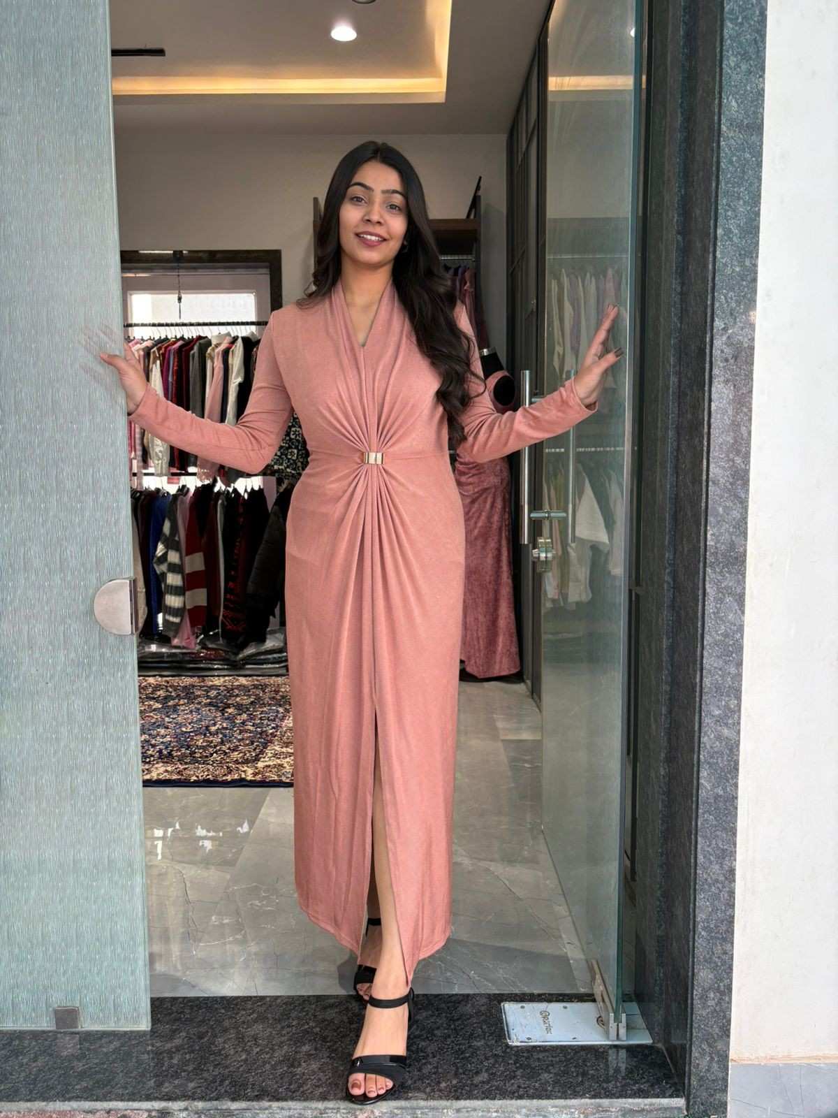 Bodycon glitter slit dress